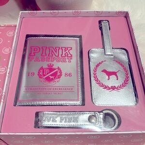 Victoria’s Secret PINK Silver Metallic Pink Travel Set New Excellent Con…